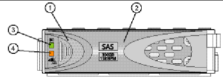 Figure showing location of release button, handle, and LEDs.