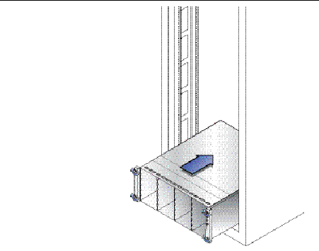 Figure showing the new, empty chassis sliding into the cabinet.