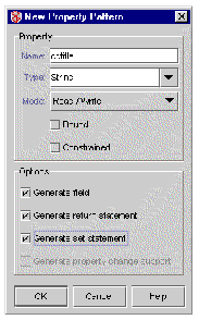 New Property Pattern dialog box showing example values entered. The buttons are OK, Cancel, and Help.