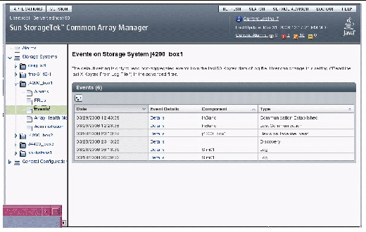 Screen capture showing an example Events page. 