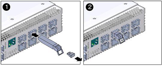 image:Figure showing how to install an SFP+ optical transceiver module