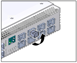 image:Figure shows how to push the SFP+ transceiver handle into the locked position