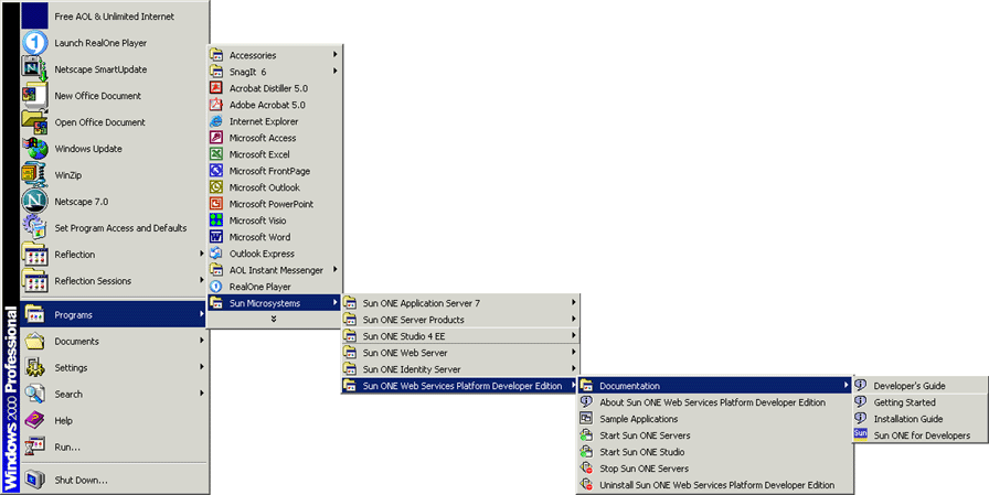 This screen capture shows the location of documentation from the Windows start menu.
