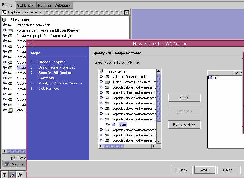 This screen capture shows where you create the common.jar file in the file system.
