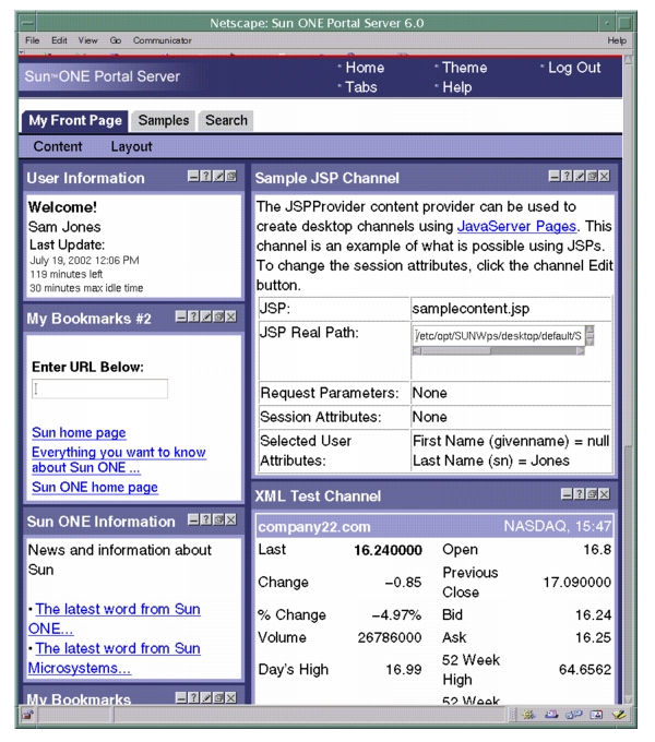 This screen capture shows the JSP Tab-Based Desktop (JSPTabContainer).
