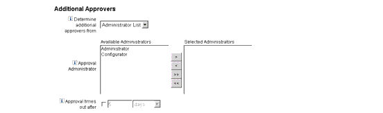 Configuring Additional Approvers by choosing administrators from a list.