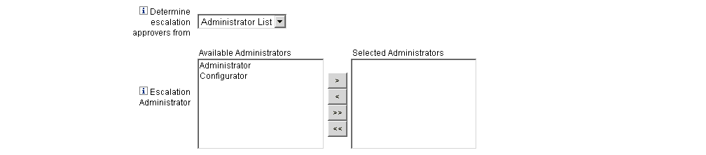 Determining escalation approvers by choosing evaluators from a list.