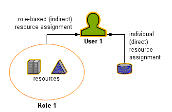 User 1 is provided access to resources through indirect and direct assignments.