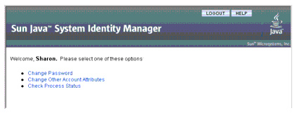The Identity Manager User Interface provides users with self-service selections.