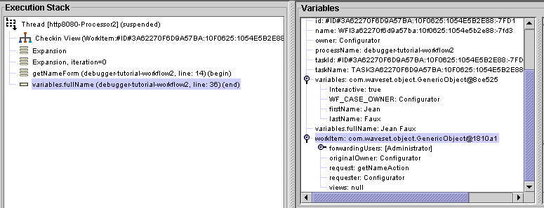 Example 3: Debugger displaying completed execution of variable.fullName
