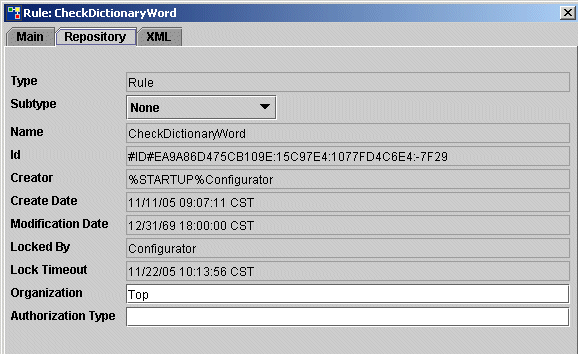 Repository tab for an element
