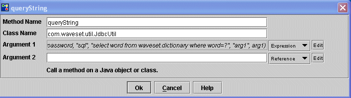 Argument dialog for a method