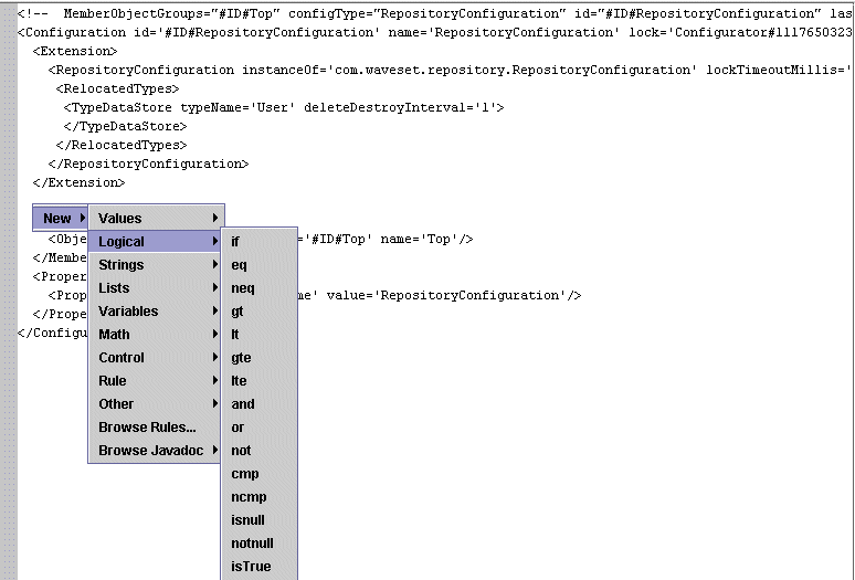 Use menu to insert XPRESS functions into XML.