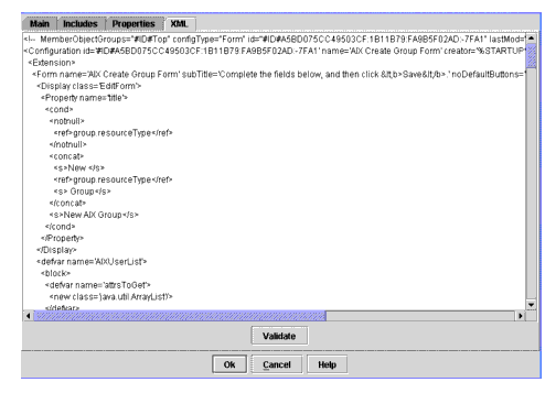 XML tab view of a form