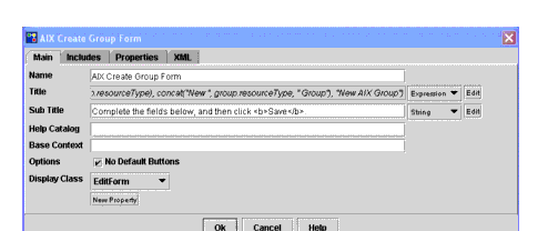 Main tab view of AIX Create Group Form