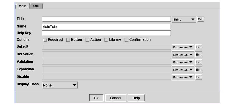 Main view of Form Element Dialog