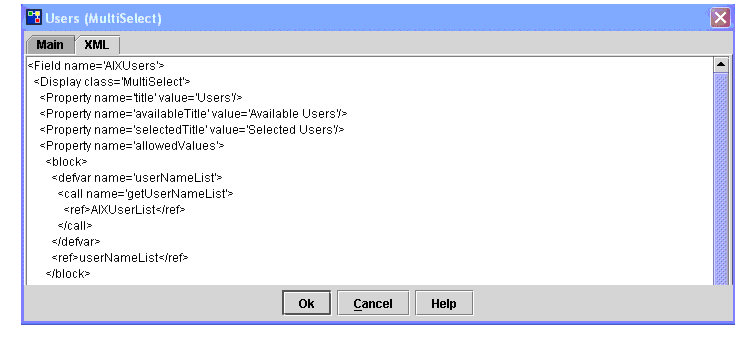 XML view of MultiSelect element