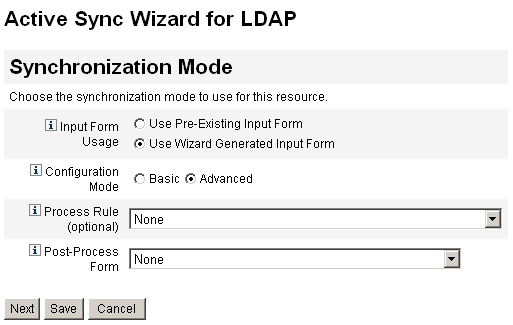 活动同步向导的 "Synchronization Mode" 表单提供了完整的配置选项。