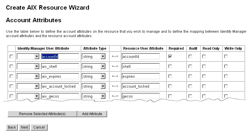 模式對映將 Identity Manager 帳號屬性對映到資源帳號屬性。