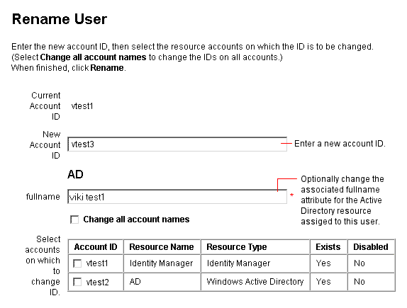 [重新命名] 使用者頁面可讓您變更帳號與資源帳號名稱。