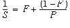 Equation showing Amdahl's law, the fraction one over S equals F plus the fraction one minus F quantity over P.