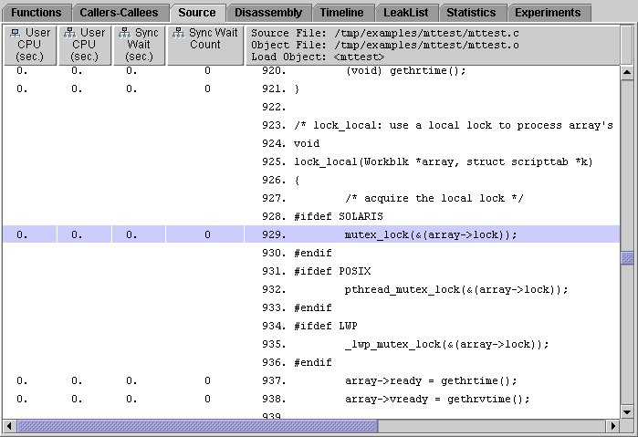 Source tab for the four-CPU experiment for function lock_local().