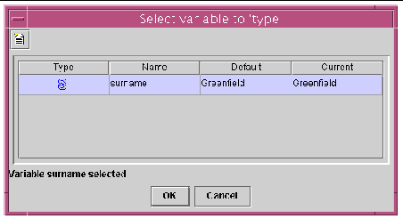 Screen shot showing the Select variable to type dialog box.