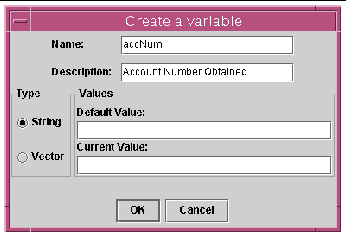 Screen shot showing the Create a variable dialog box.