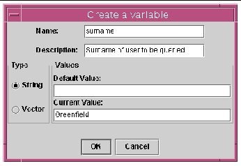 Screen shot showing the Create a variable dialog box