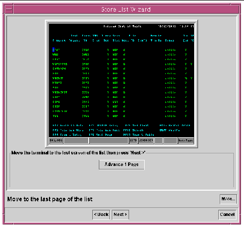 Screen shot showing the Store List Wizard's Move to the last page of the list screen.