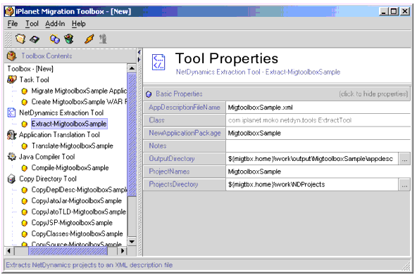 Figure shows the properties of the NetDynamics Extraction Tool.
