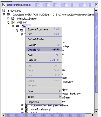 Figure shows how to compile the Java Source code in the migrated application.
