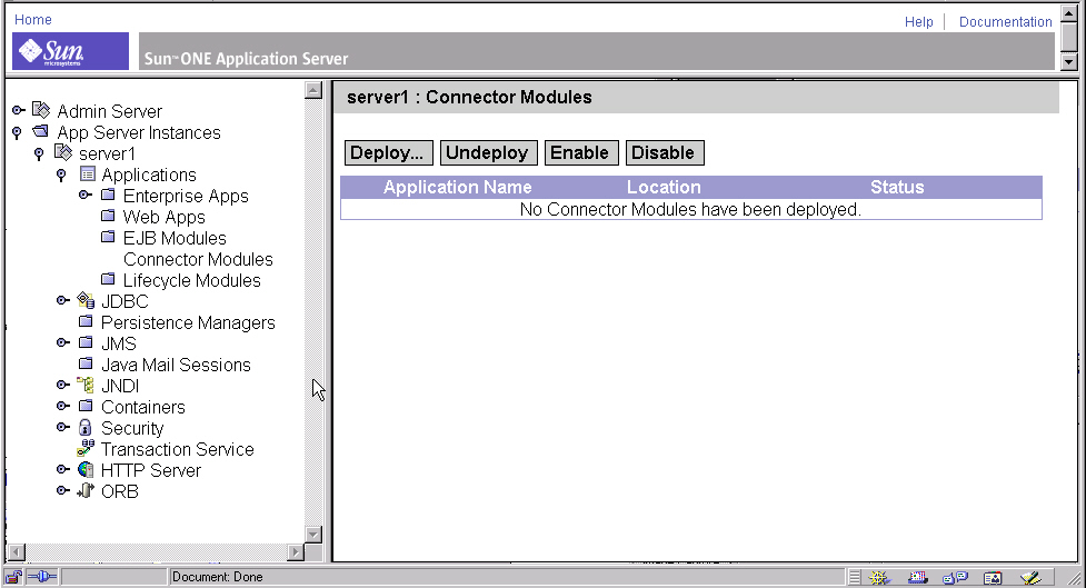 Figure shows Sun ONE Application  Admin Server Tool  Connector Modules
