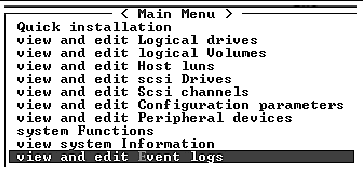 Screen capture shows "view and edit Event logs" selected on the main menu.