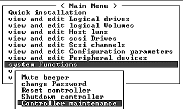 Screen capture shows "Controller maintenance" selected on the Main Menu.