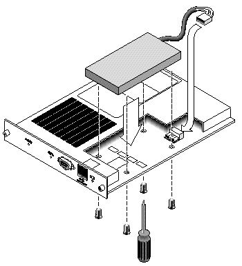 Figure shows the connector attached to the battery module, how the battery is placed in the module, and the correct position of the mounting screws.