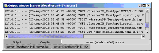 Output Window showing server(localhost4848):access tab messages
