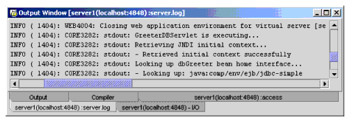 Output Window showing messages in server.log
