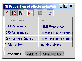 Screen shot of Properties sheet of jdbcSimpleWeb 
