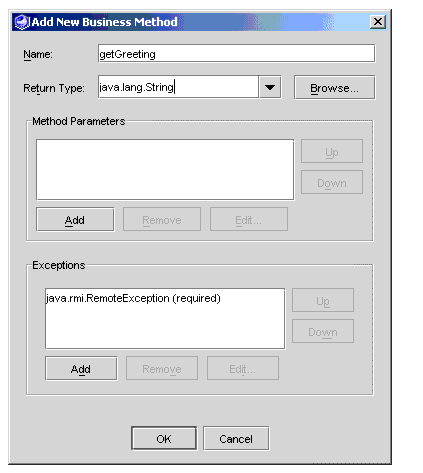 Screen shot showing Add New Business Method dialog box
