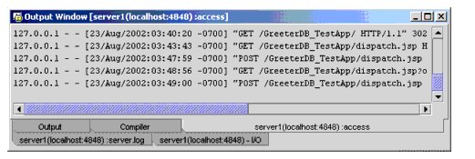 Screen shot of Output Window server1(localhost:4848):access with output messages
