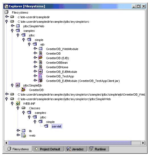 Screen shot of Filesystems windows showing WEB-INF node exploded
