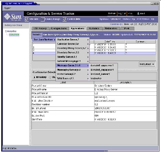 Screen snapshot of the top portion of the CST screen, referred to as the system summary section.