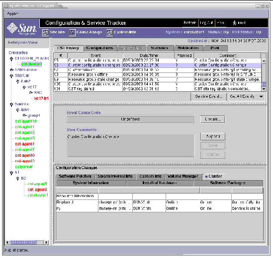 History folder listing 7 events plus text in Event Cause Code and User Comments.