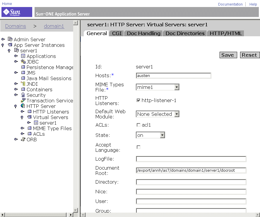 Figure shows where the log file name is set for the virtual server.
