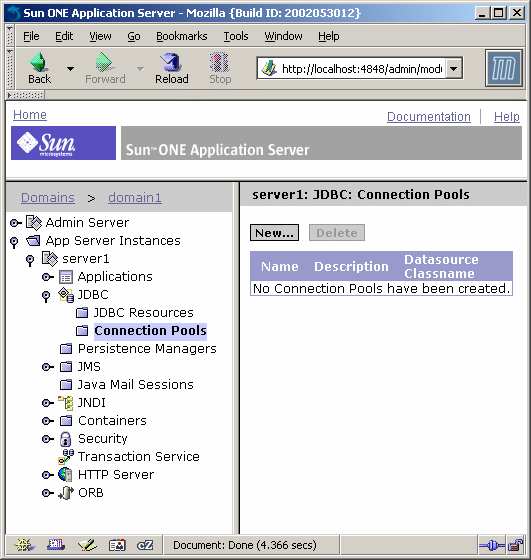 JDBC Connection Pools Screenshot