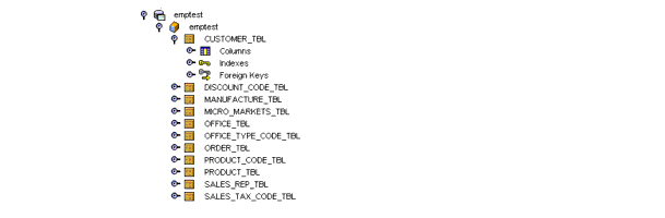 The screen capture shows a representation of the database and its schema.
