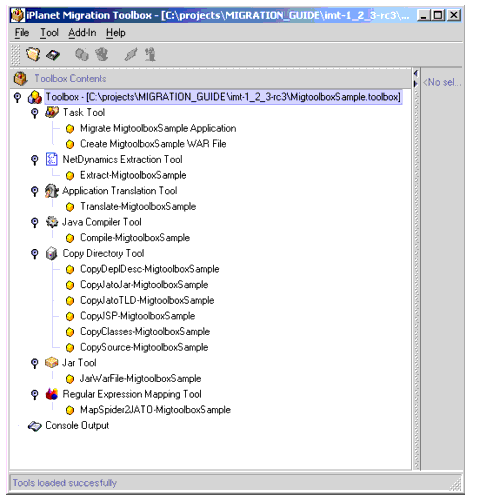 Figure shows the tools generated by the NetDynamics Migration Toolbox Builder.
