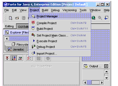 Figure shows the procedure to create a Project in Forte for Java 4.
