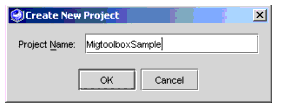 Figure shows a dialog box to enter the project name of the migration application.

